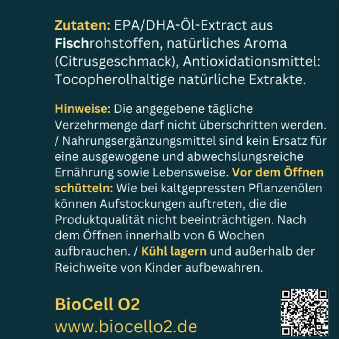 Flüssiges Omega 3 Fischöl mit Zitronengeschmack – BioCell O2